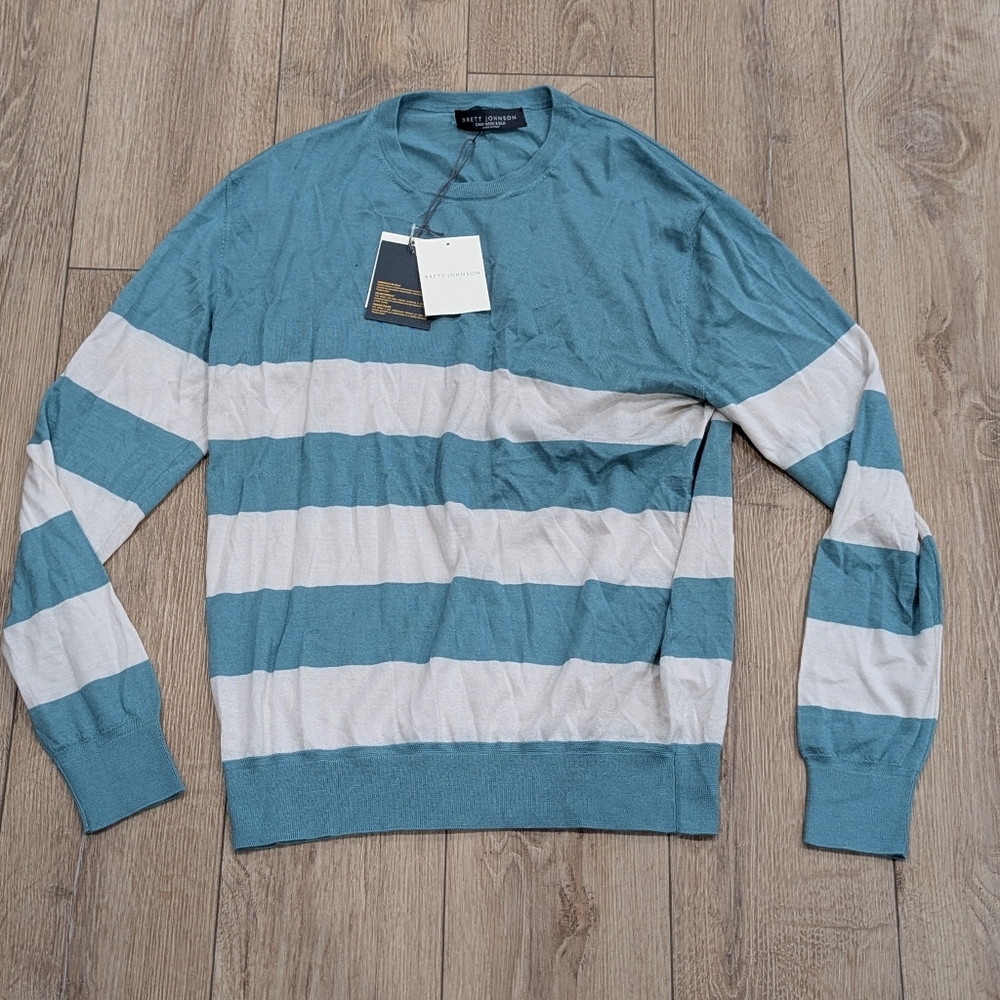 $885 Mens Brett Johnson Striped Cashmere/Silk Crewneck Sweater 54 US 44